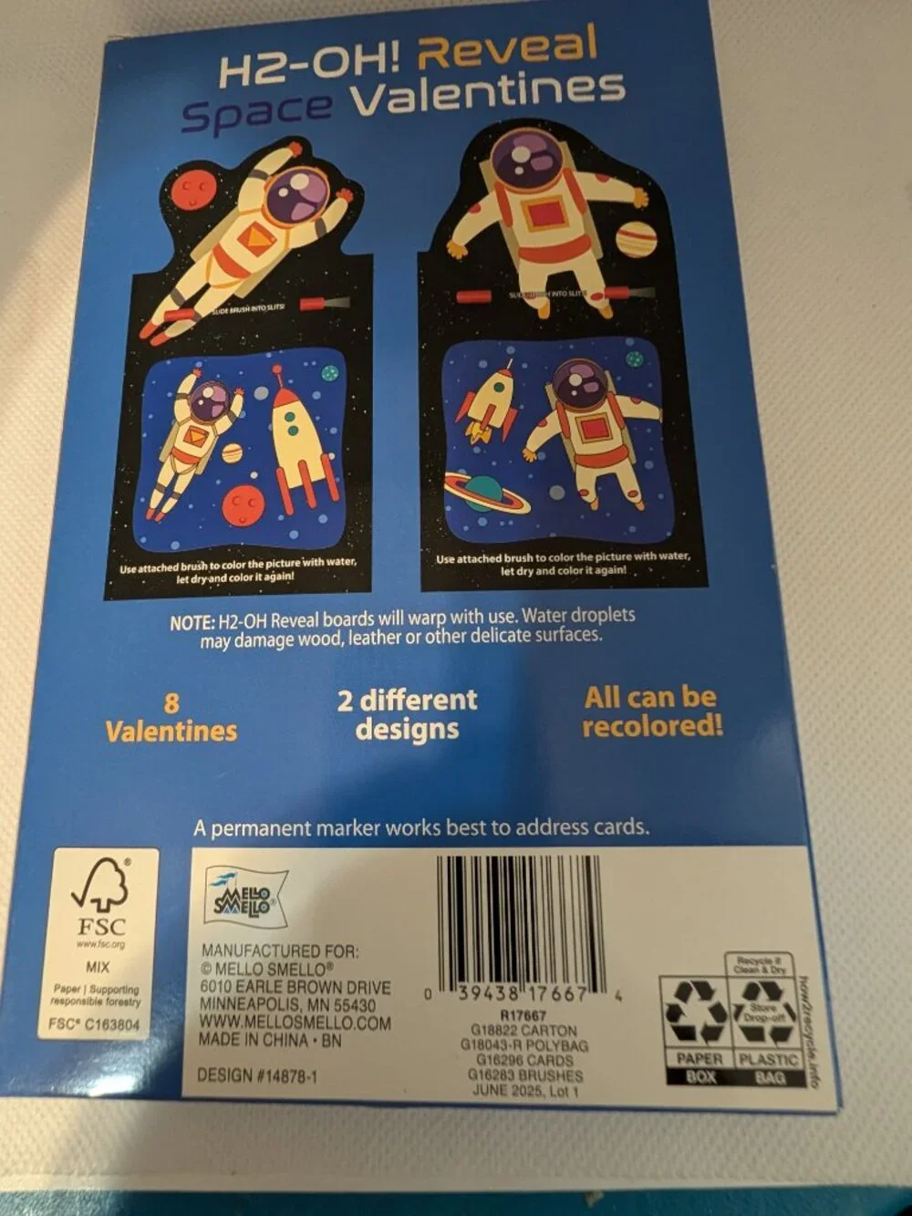3 NEW BOXES of 8 each Space H2OH Reveal Valentines With 8 Brushes Mello Smello